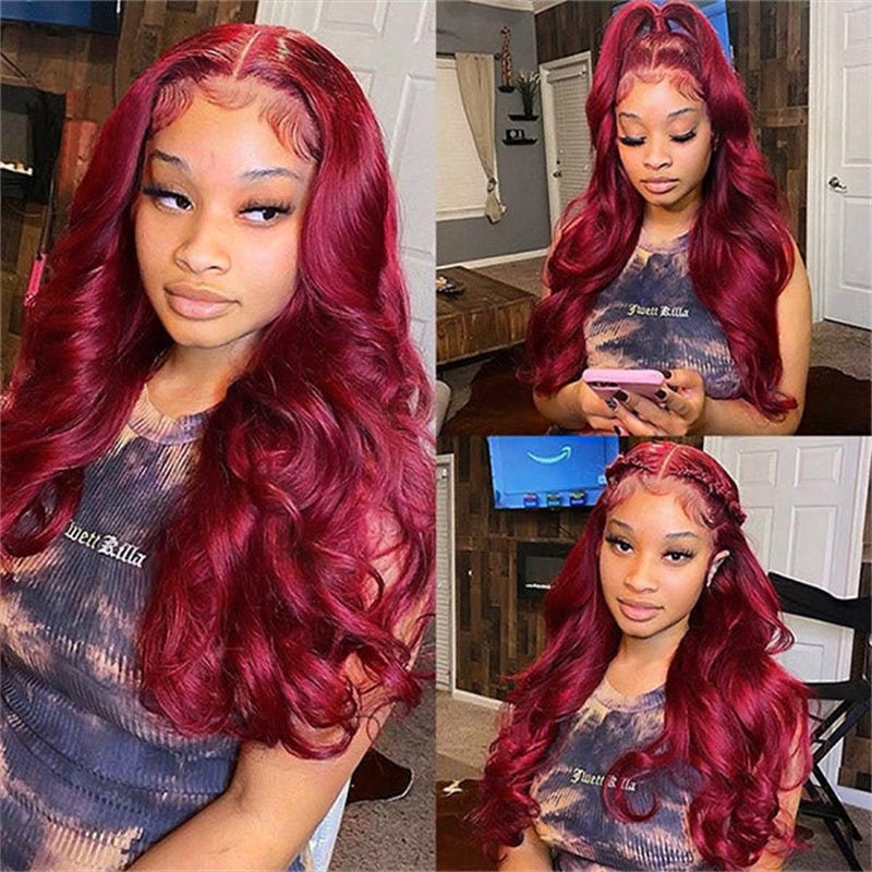 Msgem Burgundy 6x6 Lace Closure Wigs 99J Body Wave Ready To Wear Wig Colored Human Hair Wig - Msgem Hair