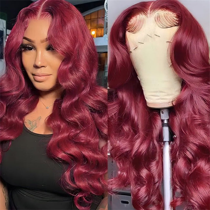 Msgem Burgundy 6x6 Lace Closure Wigs 99J Body Wave Ready To Wear Wig Colored Human Hair Wig - Msgem Hair