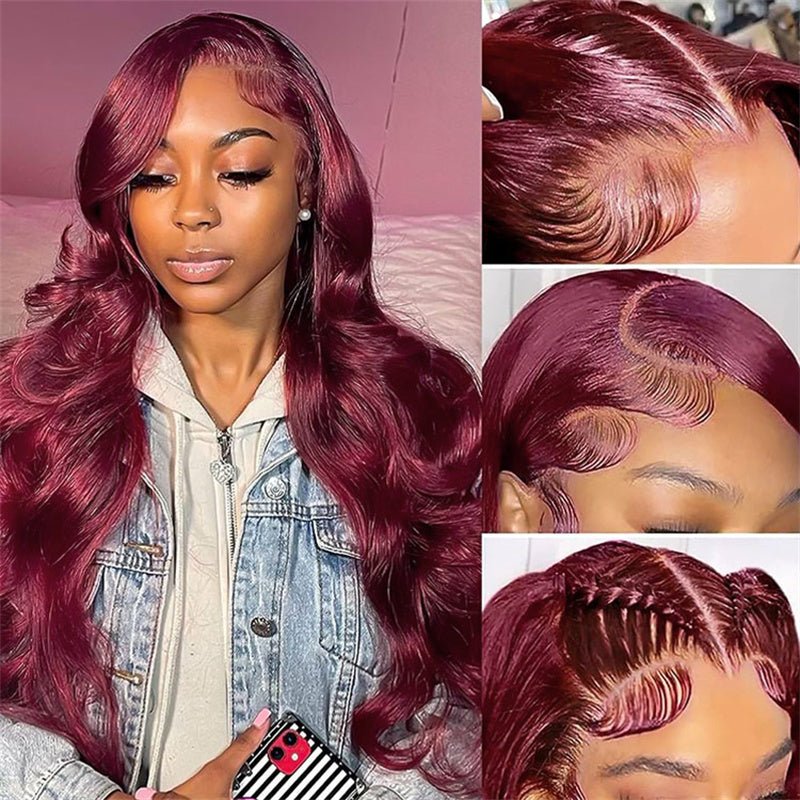 Msgem Burgundy 6x6 Lace Closure Wigs 99J Body Wave Ready To Wear Wig Colored Human Hair Wig - Msgem Hair
