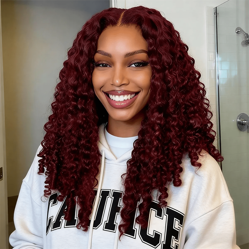 Msgem Burgundy 99J Burmese Curly Human Hair Wigs Transaprent 13x6 Full Lace Wig - Msgem Hair