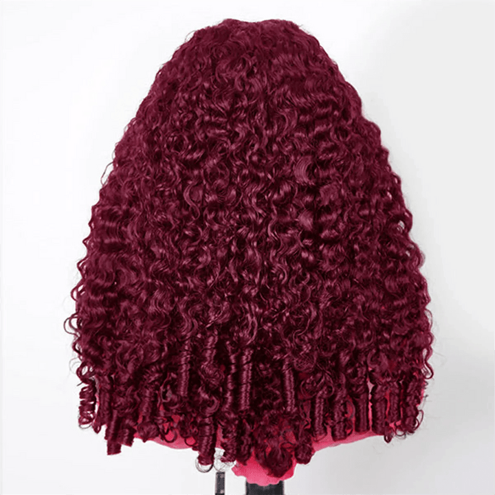 Msgem Burgundy 99J Burmese Curly Human Hair Wigs Transaprent 13x6 Full Lace Wig - Msgem Hair