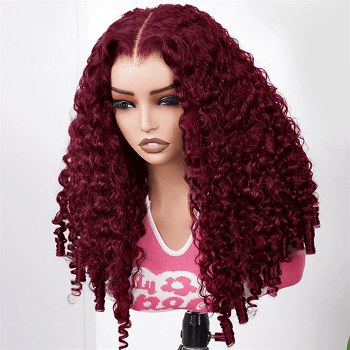 Msgem Burgundy 99J Burmese Curly Human Hair Wigs Transaprent 13x6 Full Lace Wig - Msgem Hair