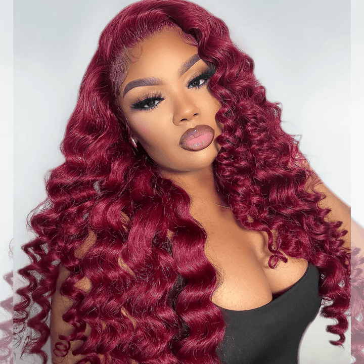 Msgem Burgundy Red Wand Curl 13x6 HD Lace Front Human Hair Wigs - Msgem Hair