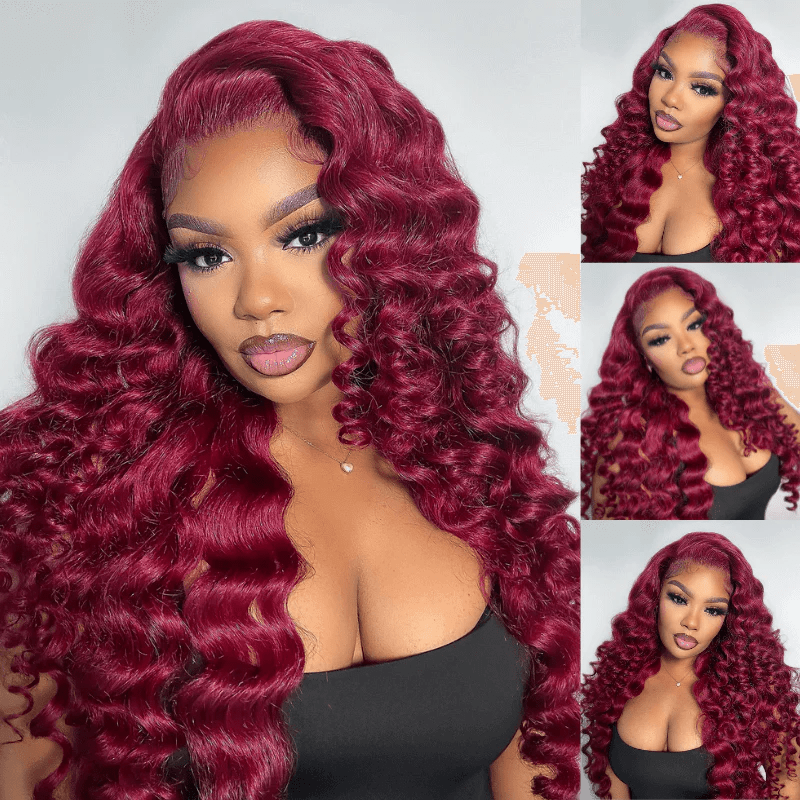 Msgem Burgundy Red Wand Curl 13x6 HD Lace Front Human Hair Wigs - Msgem Hair