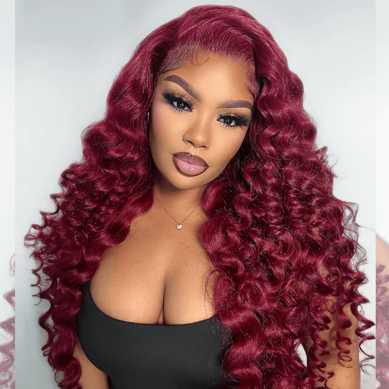Msgem Burgundy Red Wand Curl 13x6 HD Lace Front Human Hair Wigs - Msgem Hair