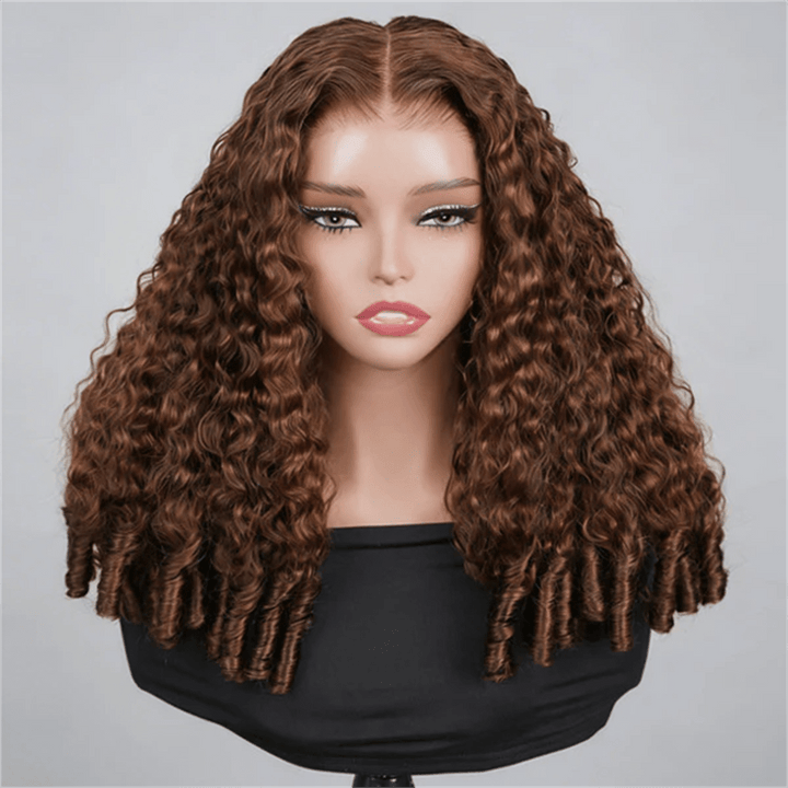 Msgem Burmese Curly 13x6 Full Frontal Wig 4 Chocolate Brown Colored Human Hair Wigs - Msgem Hair
