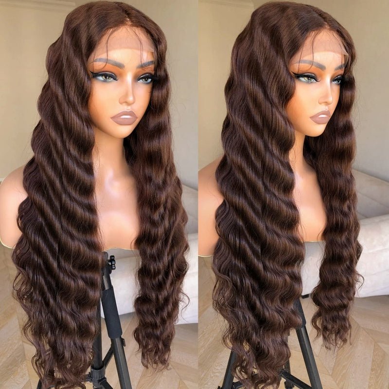 Msgem Chocolate Brown 13x6 Loose Deep Wave Lace Front Wigs Pre Plucked Natural Hairline Transparent Lace Wig - Msgem Hair