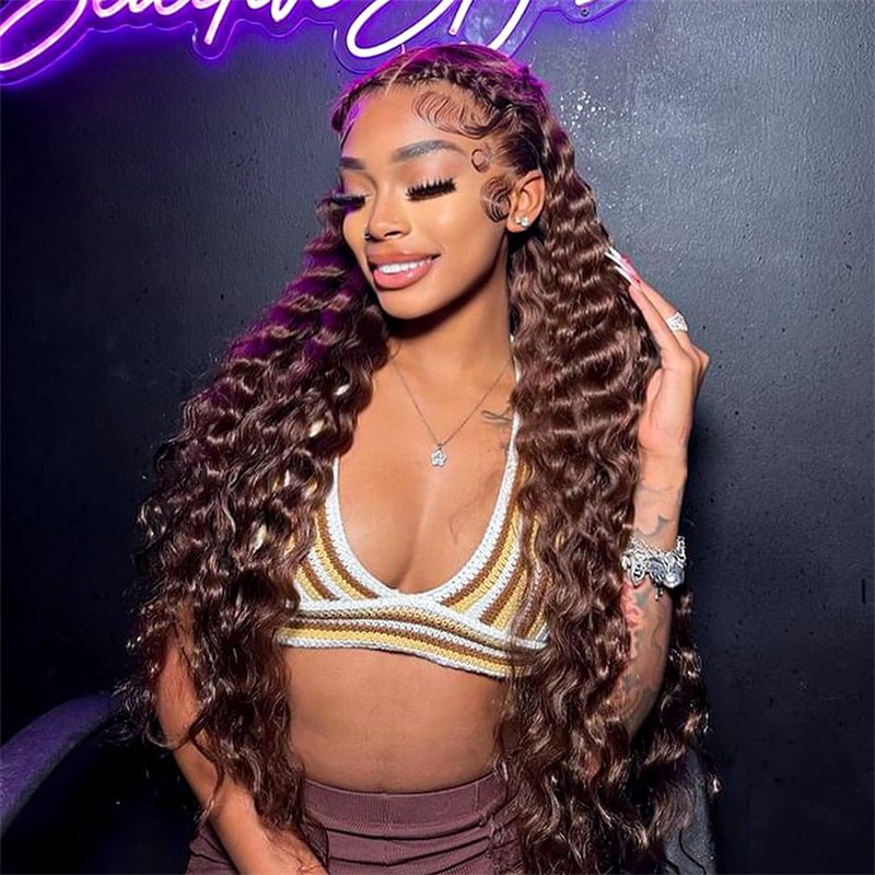 Msgem Chocolate Brown 13x6 Loose Deep Wave Lace Front Wigs Pre Plucked Natural Hairline Transparent Lace Wig - Msgem Hair