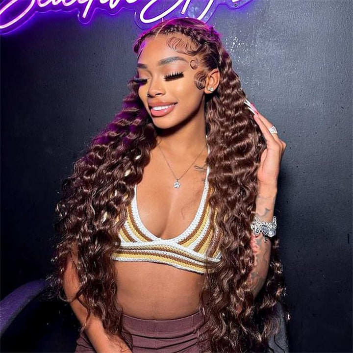 Msgem Chocolate Brown 13x6 Loose Deep Wave Lace Front Wigs Pre Plucked Natural Hairline Transparent Lace Wig - Msgem Hair