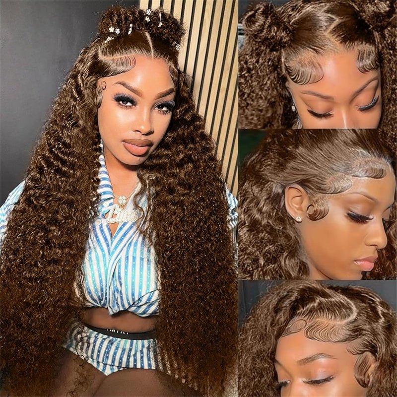 Msgem Chocolate Brown 5¡Á5 Lace Closure Wig Chocolate Brown Deep Wave Human Hair Wigs HD Transparent 4x4 6x6 Lace Wig - Msgem Hair