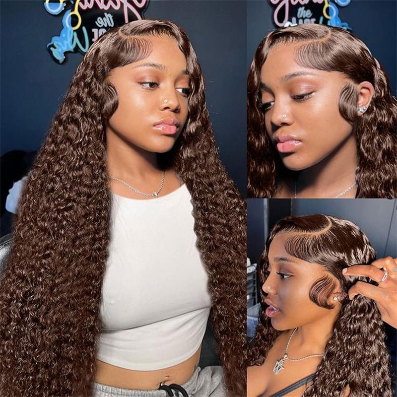 Msgem Chocolate Brown 5¡Á5 Lace Closure Wig Chocolate Brown Deep Wave Human Hair Wigs HD Transparent 4x4 6x6 Lace Wig - Msgem Hair