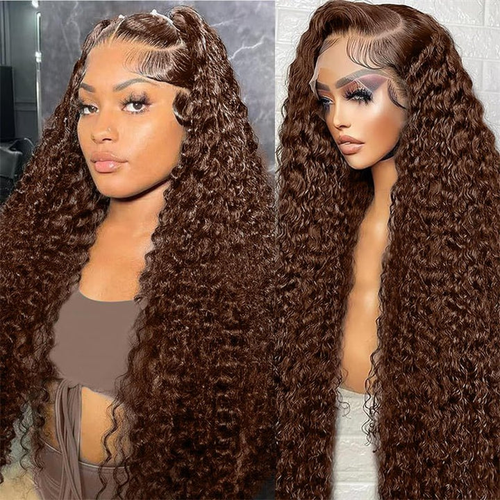 Msgem Chocolate Brown 5¡Á5 Lace Closure Wig Chocolate Brown Deep Wave Human Hair Wigs HD Transparent 4x4 6x6 Lace Wig - Msgem Hair