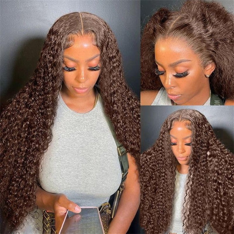 Msgem Chocolate Brown 5¡Á5 Lace Closure Wig Chocolate Brown Deep Wave Human Hair Wigs HD Transparent 4x4 6x6 Lace Wig - Msgem Hair
