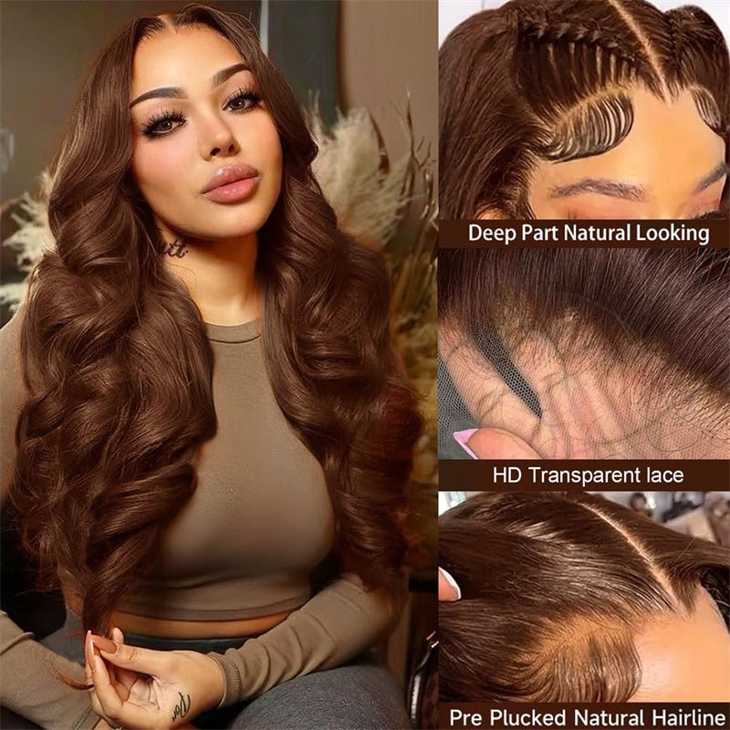 Msgem Chocolate Brown Body Wave 4x4 Lace Closure Human Hair Wigs 250% Density 5x5 6x6 Lace Wigs - Msgem Hair