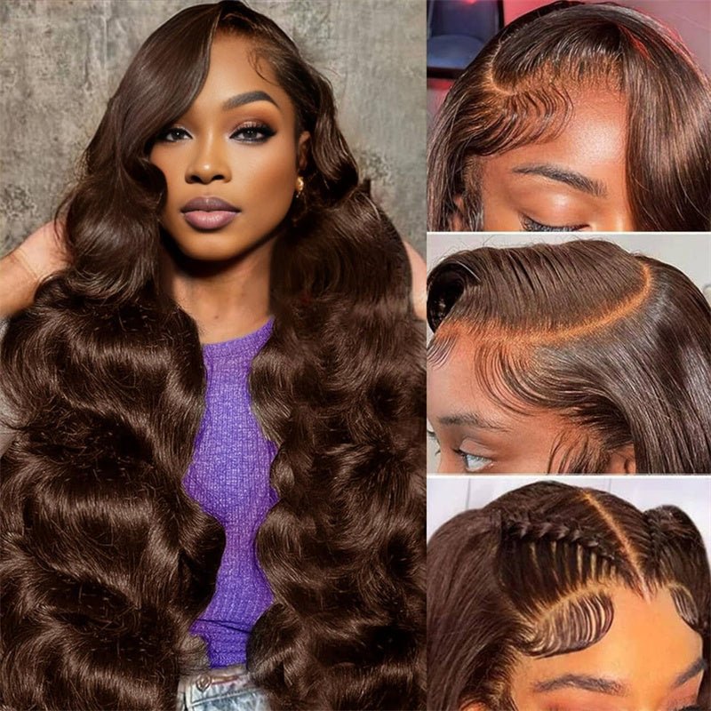 Msgem Chocolate Brown Body Wave 4x4 Lace Closure Human Hair Wigs 250% Density 5x5 6x6 Lace Wigs - Msgem Hair