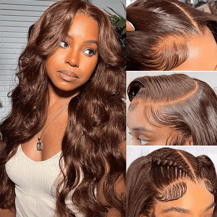 Msgem Chocolate Brown Body Wave Human Hair Wigs 13x4 Transparent Lace Front Wigs Pre Plucked - Msgem Hair