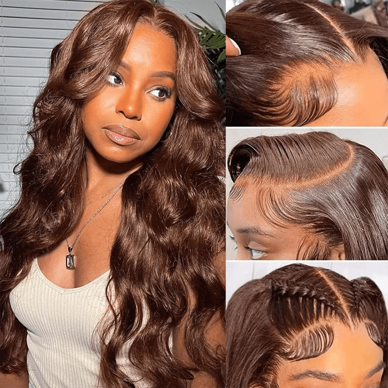 Msgem Chocolate Brown Body Wave Human Hair Wigs 13x4 Transparent Lace Front Wigs Pre Plucked - Msgem Hair