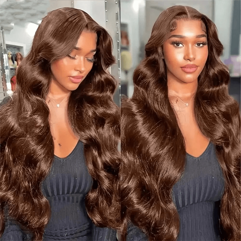 Msgem Chocolate Brown Body Wave Human Hair Wigs 13x4 Transparent Lace Front Wigs Pre Plucked - Msgem Hair
