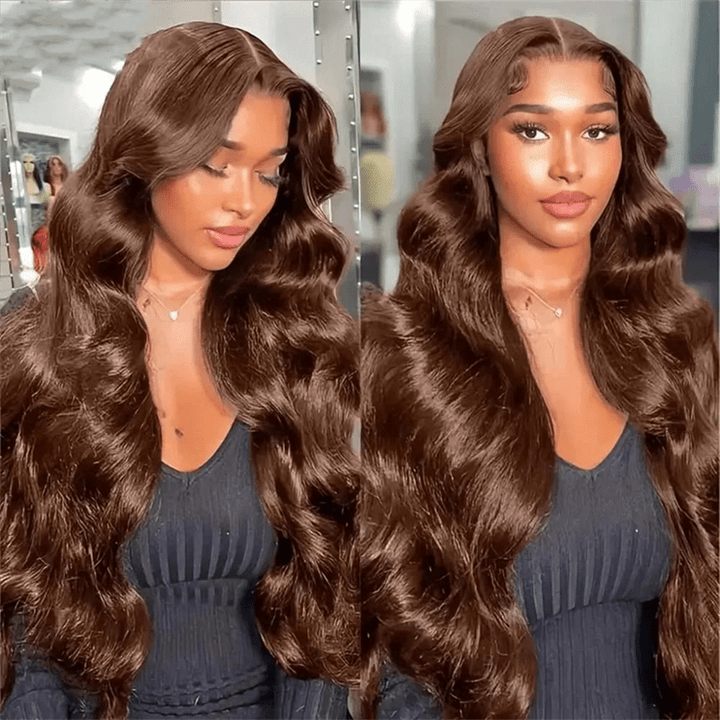 Msgem Chocolate Brown Body Wave Human Hair Wigs 13x4 Transparent Lace Front Wigs Pre Plucked - Msgem Hair