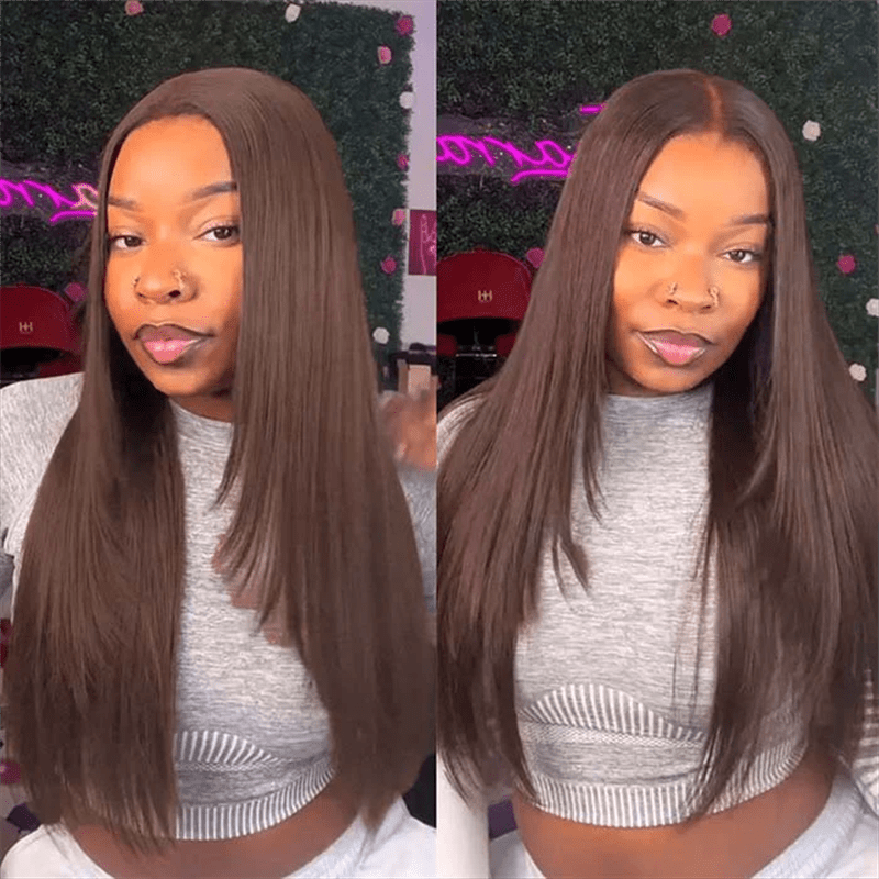 Msgem Chocolate Brown Glueless Straight Layered Cut 5x5 13x6 Lace Front Human Hair Wigs - Msgem Hair