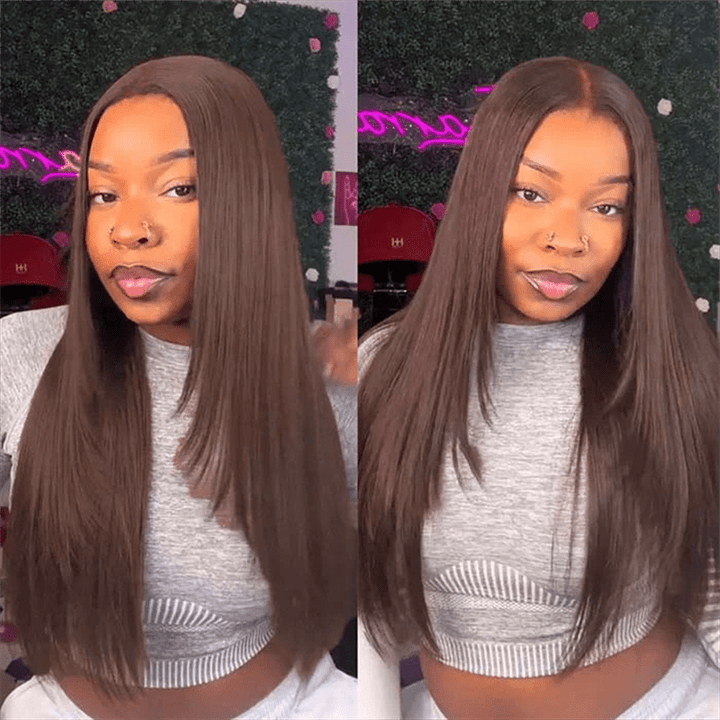 Msgem Chocolate Brown Glueless Straight Layered Cut 5x5 13x6 Lace Front Human Hair Wigs - Msgem Hair