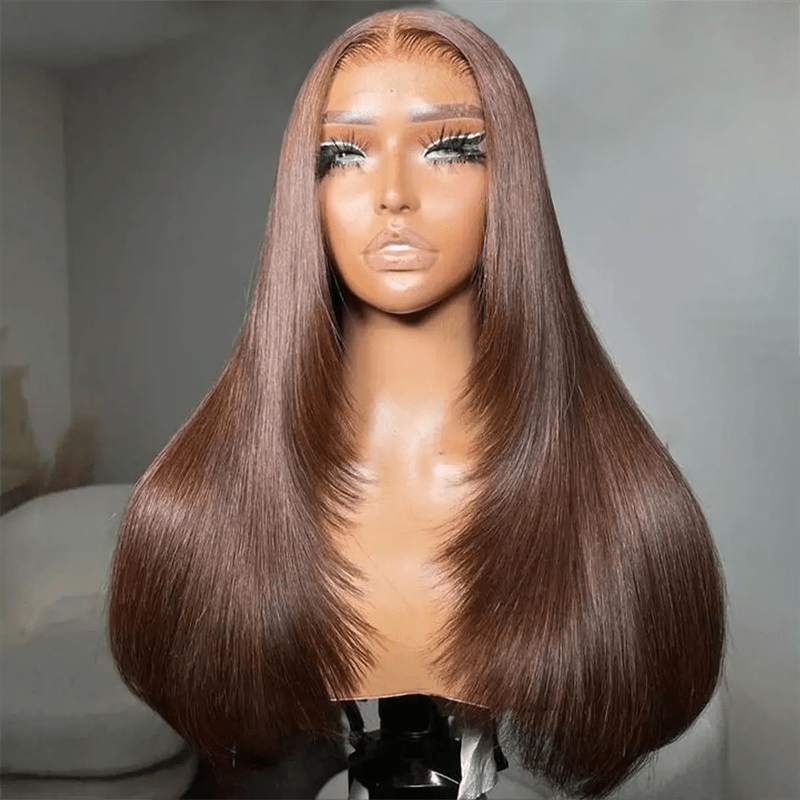 Msgem Chocolate Brown Glueless Straight Layered Cut 5x5 13x6 Lace Front Human Hair Wigs - Msgem Hair