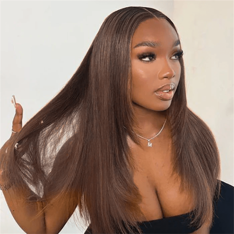 Msgem Chocolate Brown Glueless Straight Layered Cut 5x5 13x6 Lace Front Human Hair Wigs - Msgem Hair