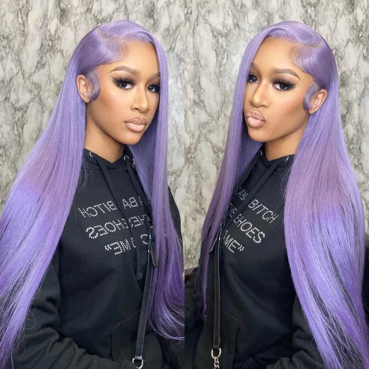 Msgem Purple Colored Wig Straight Hair 13x6 HD Transparent Lace Front Human Hair Wigs Body Wave Lace Frontal Wig