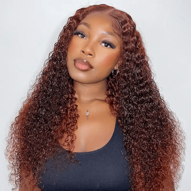 Msgem Curly Wave 7x5 Lace Closure Wig Reddish Brown Glueless Human Hair Wigs - Msgem Hair