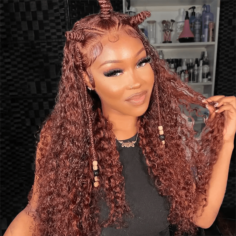 Msgem Curly Wave 7x5 Lace Closure Wig Reddish Brown Glueless Human Hair Wigs - Msgem Hair