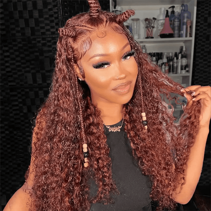 Msgem Curly Wave 7x5 Lace Closure Wig Reddish Brown Glueless Human Hair Wigs - Msgem Hair