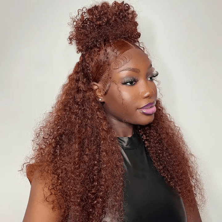 Msgem Curly Wave 7x5 Lace Closure Wig Reddish Brown Glueless Human Hair Wigs - Msgem Hair