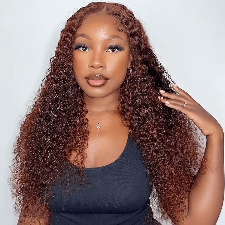 Msgem Curly Wave 7x5 Lace Closure Wig Reddish Brown Glueless Human Hair Wigs - Msgem Hair