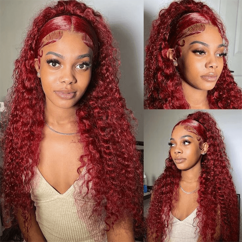 Msgem Deep Wave 13x6 Lace Front Wig 99J Burgundy Human Hair Colored Wigs 250% - Msgem Hair