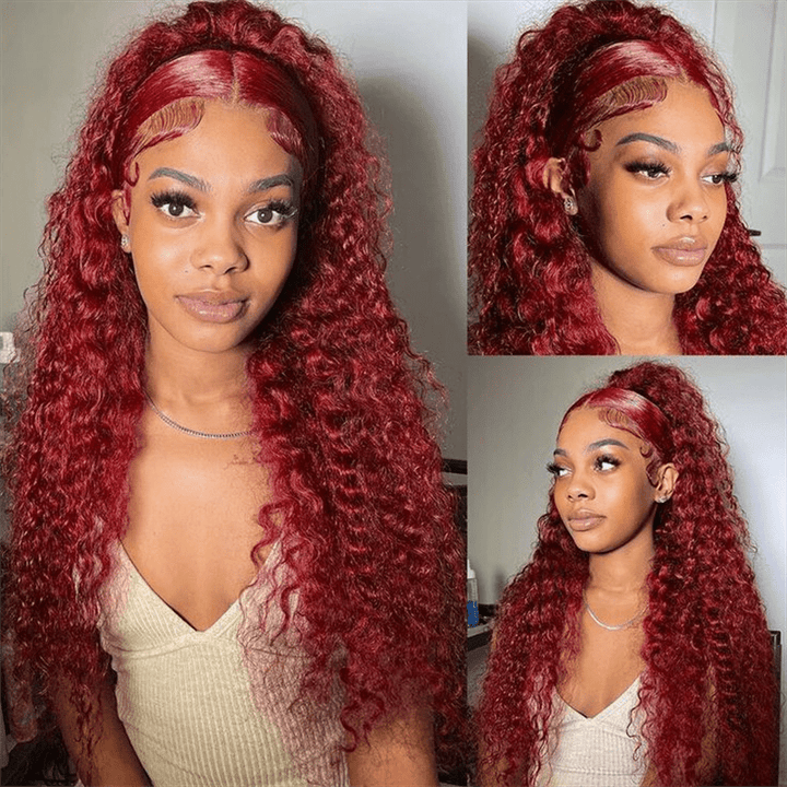Msgem Deep Wave 13x6 Lace Front Wig 99J Burgundy Human Hair Colored Wigs 250% - Msgem Hair