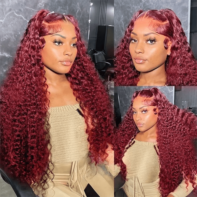 Msgem Deep Wave 13x6 Lace Front Wig 99J Burgundy Human Hair Colored Wigs 250% - Msgem Hair