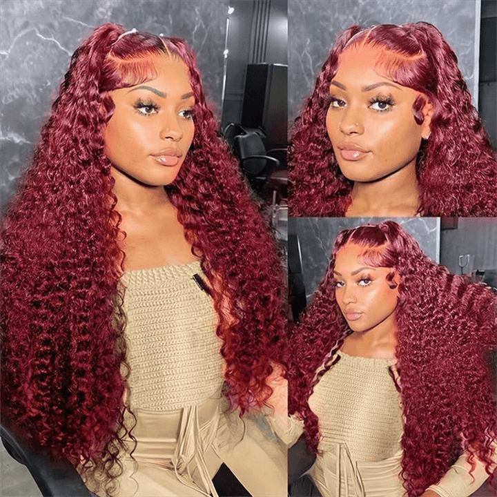 Msgem Deep Wave 13x6 Lace Front Wig 99J Burgundy Human Hair Colored Wigs 250% - Msgem Hair