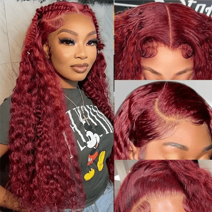 Msgem Deep Wave 13x6 Lace Front Wig 99J Burgundy Human Hair Colored Wigs 250% - Msgem Hair
