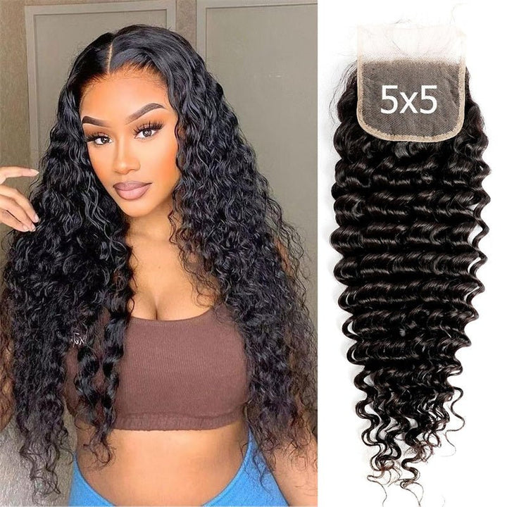 Msgem Deep Wave 5x5 Transparent HD Lace Closure Virgin Human Hair Frontal Closure - Msgem Hair