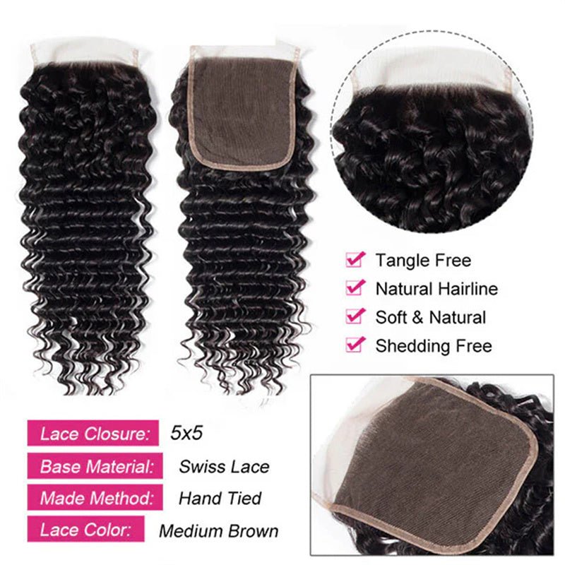 Msgem Deep Wave 5x5 Transparent HD Lace Closure Virgin Human Hair Frontal Closure - Msgem Hair