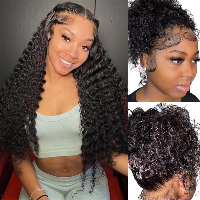 Msgem Deep Wave Invisi - Drawstring Snug Fit 360 Lace Frontal Wigs HD Transparent Glueless Human Hair Wigs for Women - Msgem Hair