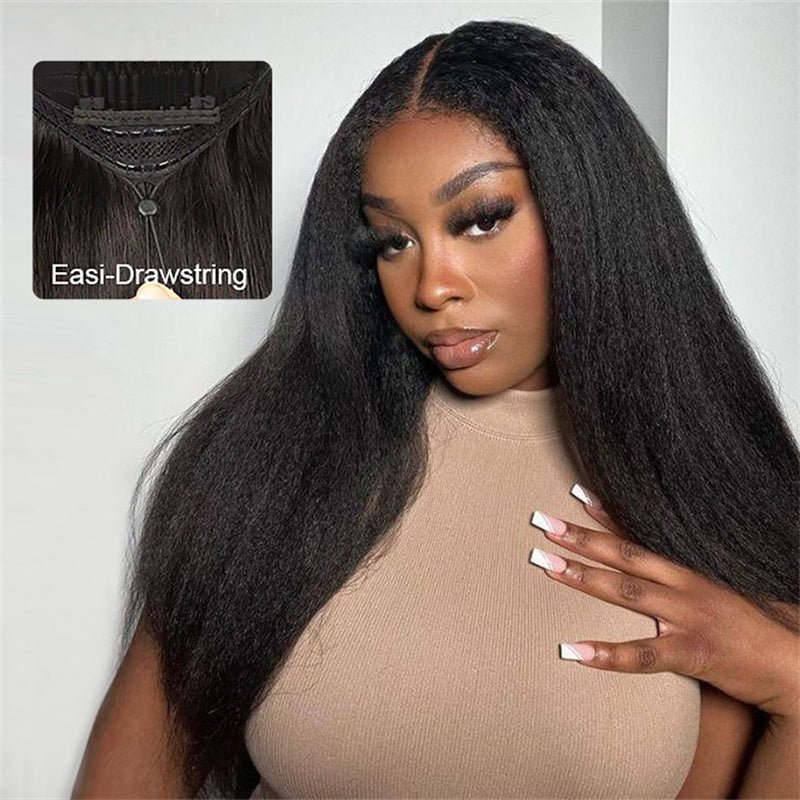 Msgem Easi - Drawstring Yaki Straight 13x6 Full Lace Front Wig Beginner Friendly Human Hair Wigs - Msgem Hair