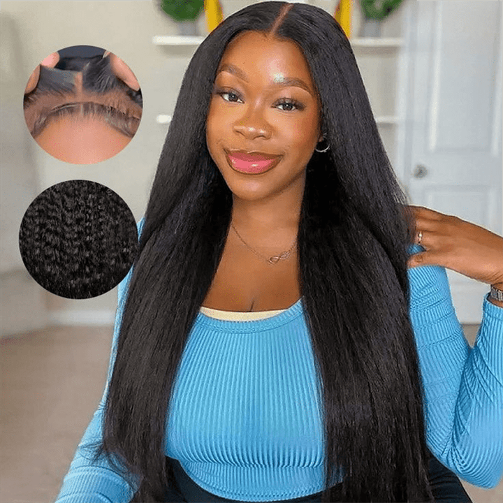 Msgem Easi - Drawstring Yaki Straight 13x6 Full Lace Front Wig Beginner Friendly Human Hair Wigs - Msgem Hair