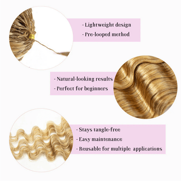 Msgem Feather Crochet Hair Extension 27 Honey Blonde Deep Wave Human Hair - Msgem Hair