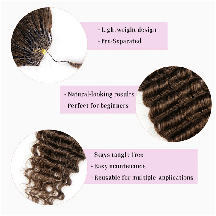 Msgem Feather Crochet Hair Extension Chocolate Brown Deep Wave Human Hair - Msgem Hair