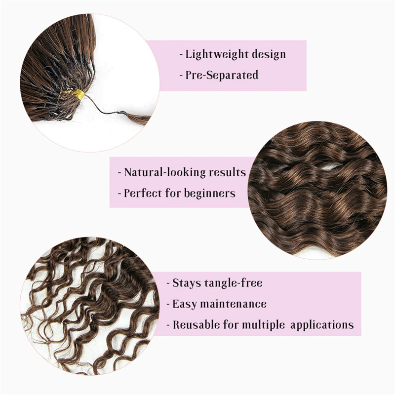 Msgem Feather Crochet Hair Extension Chocolate Brown Water Wave Human Hair - Msgem Hair