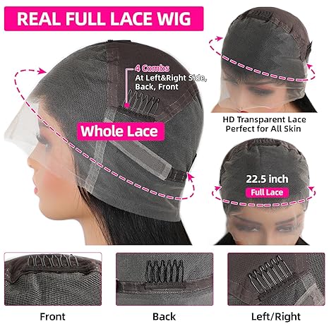 Msgem Full Lace Human Hair Wigs Straight Wigs Pre Plucked With Baby Hair Natural Hairline - Msgem Hair
