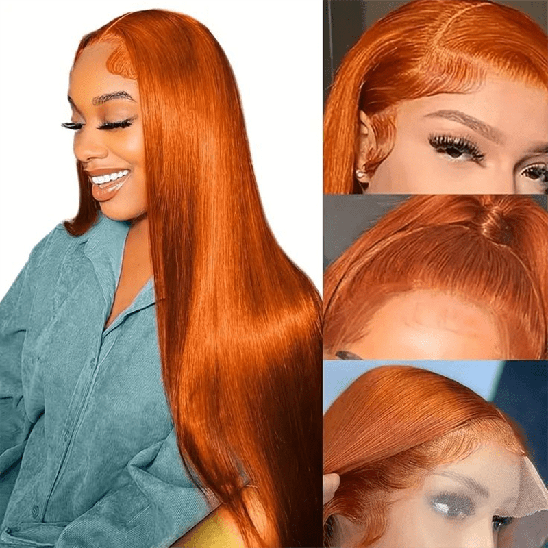 Msgem Ginger Orange 13x4 Lace Frontal Wigs Straight Human Hair Wigs 250% - Msgem Hair