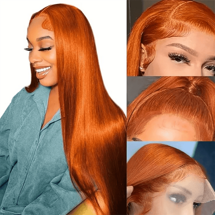 Msgem Ginger Orange 13x4 Lace Frontal Wigs Straight Human Hair Wigs 250% - Msgem Hair
