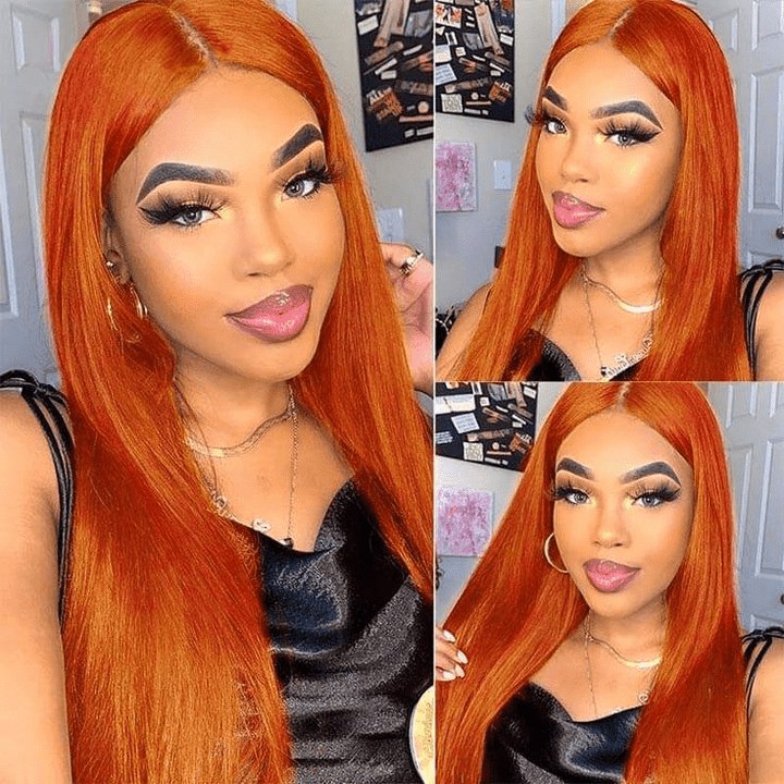 Msgem Ginger Orange 13x4 Lace Frontal Wigs Straight Human Hair Wigs 250% - Msgem Hair